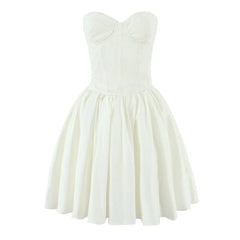 White Solid Flare Bustier Mini Dress - A-Line Fit