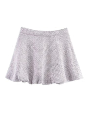 Grey Tweed Sleeveless Vest And Puff Mini Skirt Set