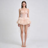 3D Flower Strapless Corset Top And Asymmetrical Tulle Skirt Set