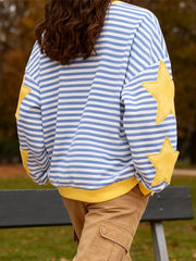 Star Appliques Striped Sweatshirt