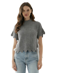 Turtleneck Tie-up Short Sleeve Knit Vest