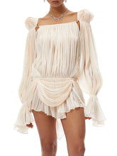 Gladiator Pleated Puff Long Sleeve Mini Dress