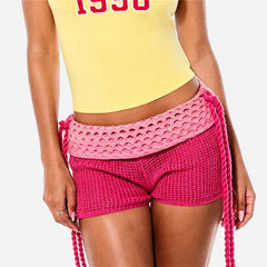 Contrast Colour Crochet Low Waist Drawstring Shorts