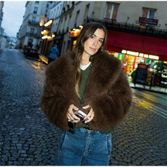 Brown Faux Fur Cropped Coat