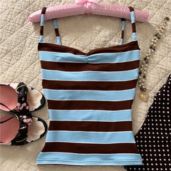 Stripe Sweetheart Neck Spaghetti Strap Top