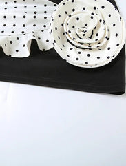 Satin 3D Rose Sleeveless Patchwork Polka Dot Mini Dress