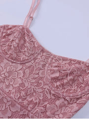 Pink Lace Spaghetti Strap Midi Dress