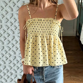 Smocked Spaghetti Strap Polka Dot Babydoll Top