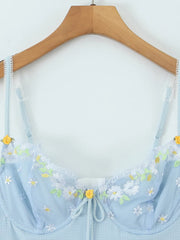 Blue Plaid Lace Up Babydoll Mini Dress