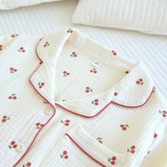 Print Cherry Long Sleeve Shirt And Pants Pajama Set