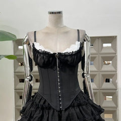 Ruffle Lace Bowknot Buckle Corset Top