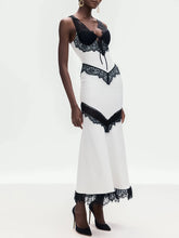White Lace Patchwork Mermaid Hem Midi Dress