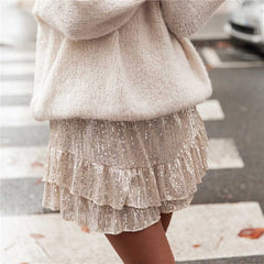 Sequins Elastic Waist Ruffle Shorts