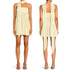 Spaghetti Strap Mesh Mini A-line Dress with Scarf