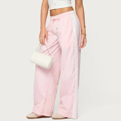 Pink Wide Leg Baggy Side Stripe Parachute Pants