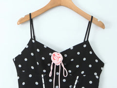 Black Polka Dot 3D Flower Mini Dress