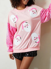 Christmas Glitter Patchwork Sequin Santa Sweatshirt