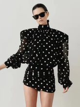 Black Turtleneck Mesh Full Sleeve Polka Dot Print Mini Dress