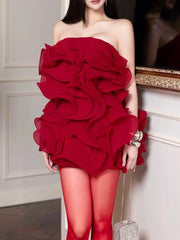 Strapless Frill Fold Mini Dress