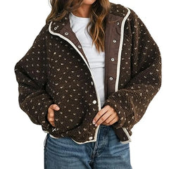 Dotted Zipper Printed Fleece Jacket