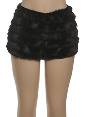 Black Furry High Waist Shorts