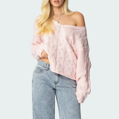 Cable Knit Off Shoulder Sweater