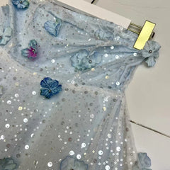 Sequins Strapless 3D Flowers Mini Dress