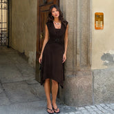 Buckle Wrapped Short Sleeve Midi Dress