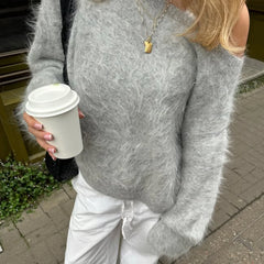 Off-Shoulder Knitted Long-Sleeved Top
