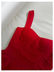 Red Ruffled Sweetheart Neck Strappy Irregular Hem Midi Dress