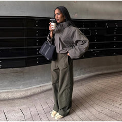 Stand Collar Drawstring Parka Jacket