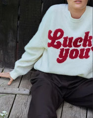 Lucky You Letter Printed Sweater