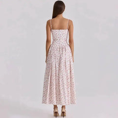 Floral Print Square Neck Strap Long Dress