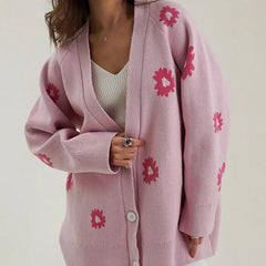 Flower Printed Knitted Cardigan