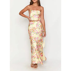 Satin Crop Tube Top And Long Skirt Set