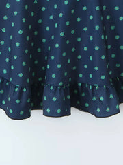 Navy Floral Print V Neck Puff Sleeve Mini Dress