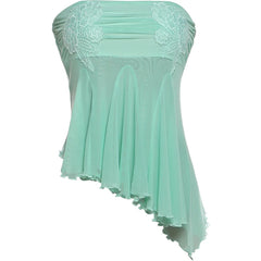 Jacquard Irregular Mesh Hem Strapless Top