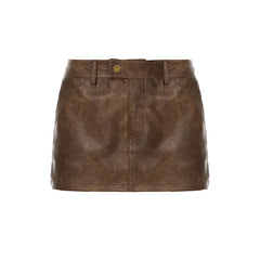 Brown PU Leather Low Rise Mini Skirt