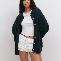 Round Neck Cable Knit Cardigan