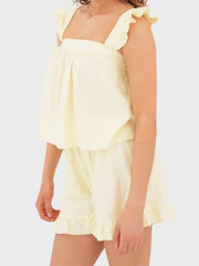 Ruffle Straps Stripe Top And Shorts Set