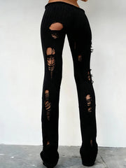 Knit Irregular Ripped Pants