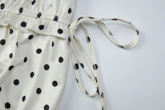 White Polka Dot Crop Top And Side Bow Skirt Set