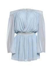Blue Off-Shoulder Flared Sleeve Mini Dress