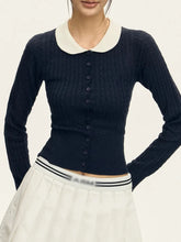 Ribbed Long Sleeve Peter-pan Collar Top