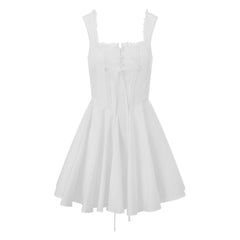 Square Neck Corset Lace Trim A-Line Mini Dress