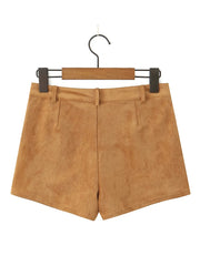 Brown Suede Zipper Jacket With Shorts