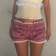 Charming Y2K Low-Rise Bloomers - Subtle Pattern & Lace Trim