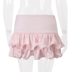 Pink Tube Flower Top And Frill Mini Skirt Set