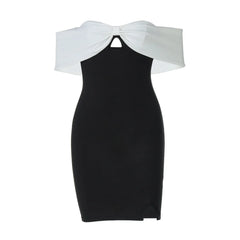 Black Off-shoulder White Strap Bodycon Mini Dress