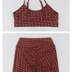 Polka Dot Yoga Sports Bra And High Waist Legging And Shorts Set